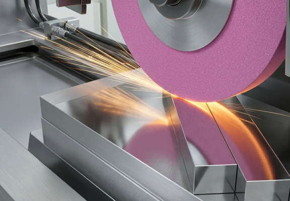 Cận cảnh đá mài phẳng 350x40x127 PA46K chính hãng giúp mài bóng bề mặt thép hợp kim và Inox không gây cháy phôi.