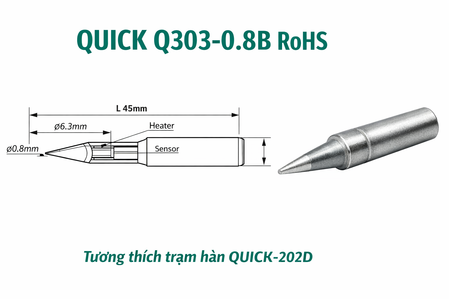 Đầu hàn QUICK Q303‑0.8B RoHS có cảm biến - Ảnh 2